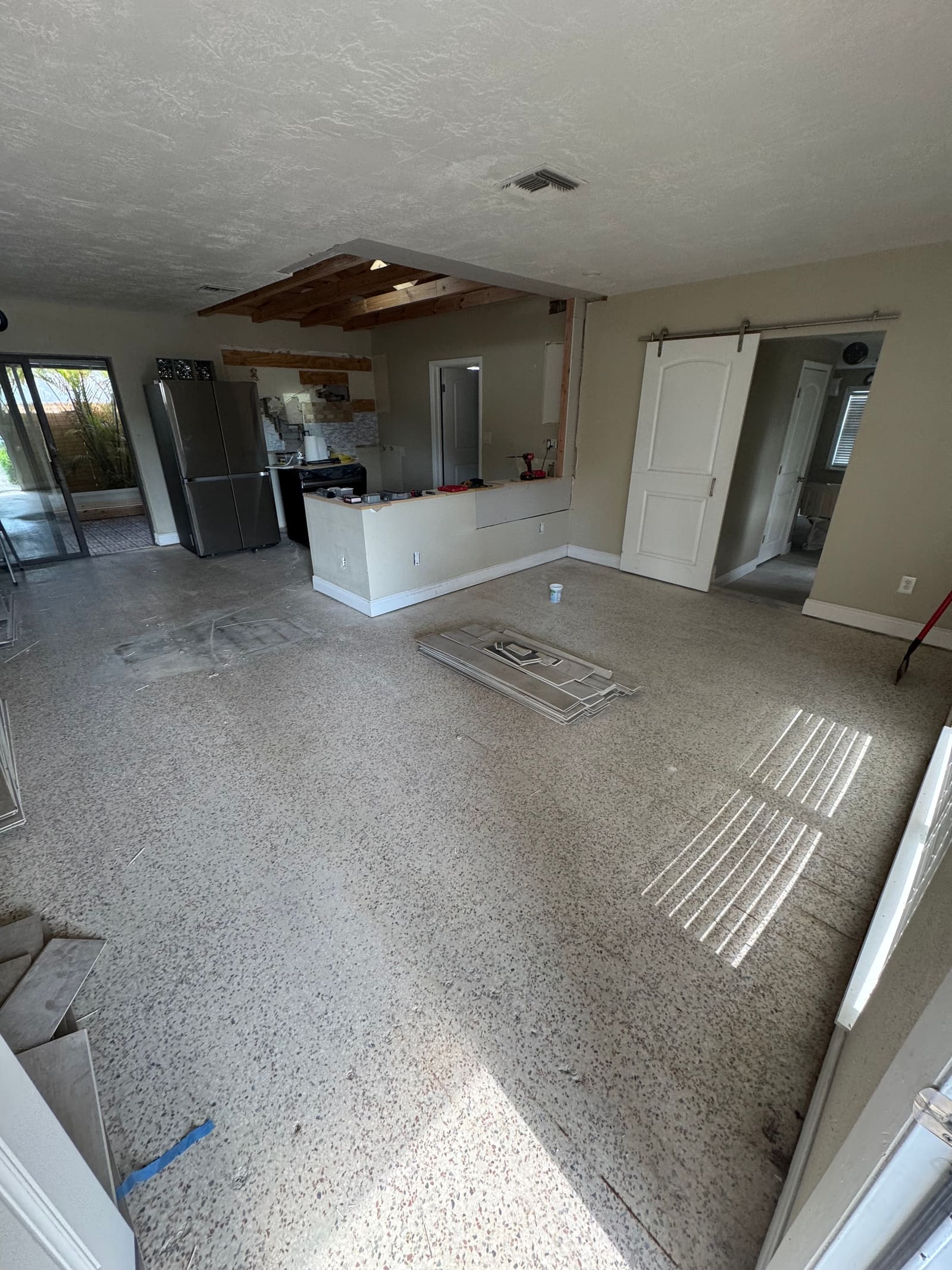 Flooring before installation — bare subfloor during renovation