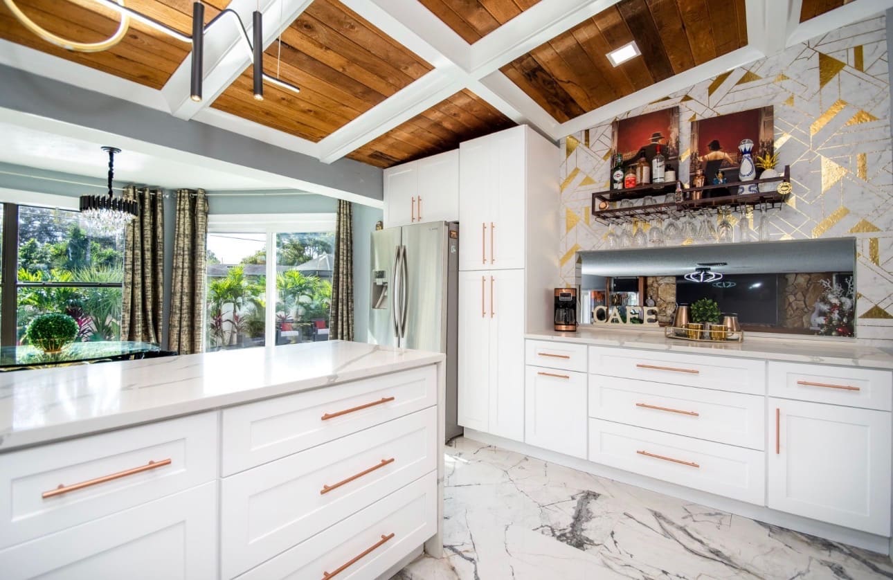 Finished kitchen with custom coffee bar nook, part of a full home renovation — REV Home Solutions